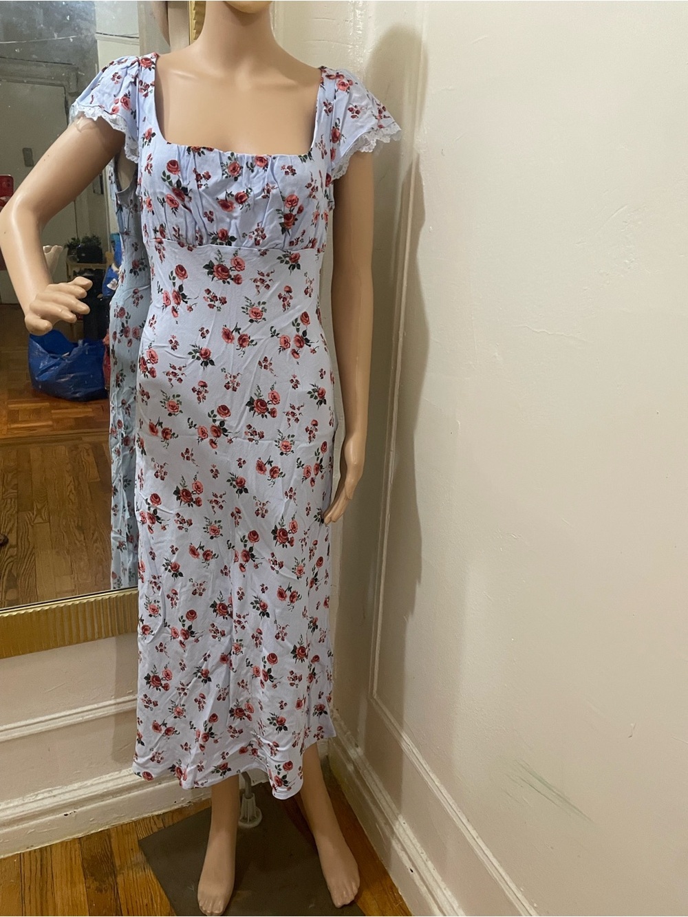 wild fable Light Blue Floral Midi Dress with Scoop Neck - Picture 2 of 10